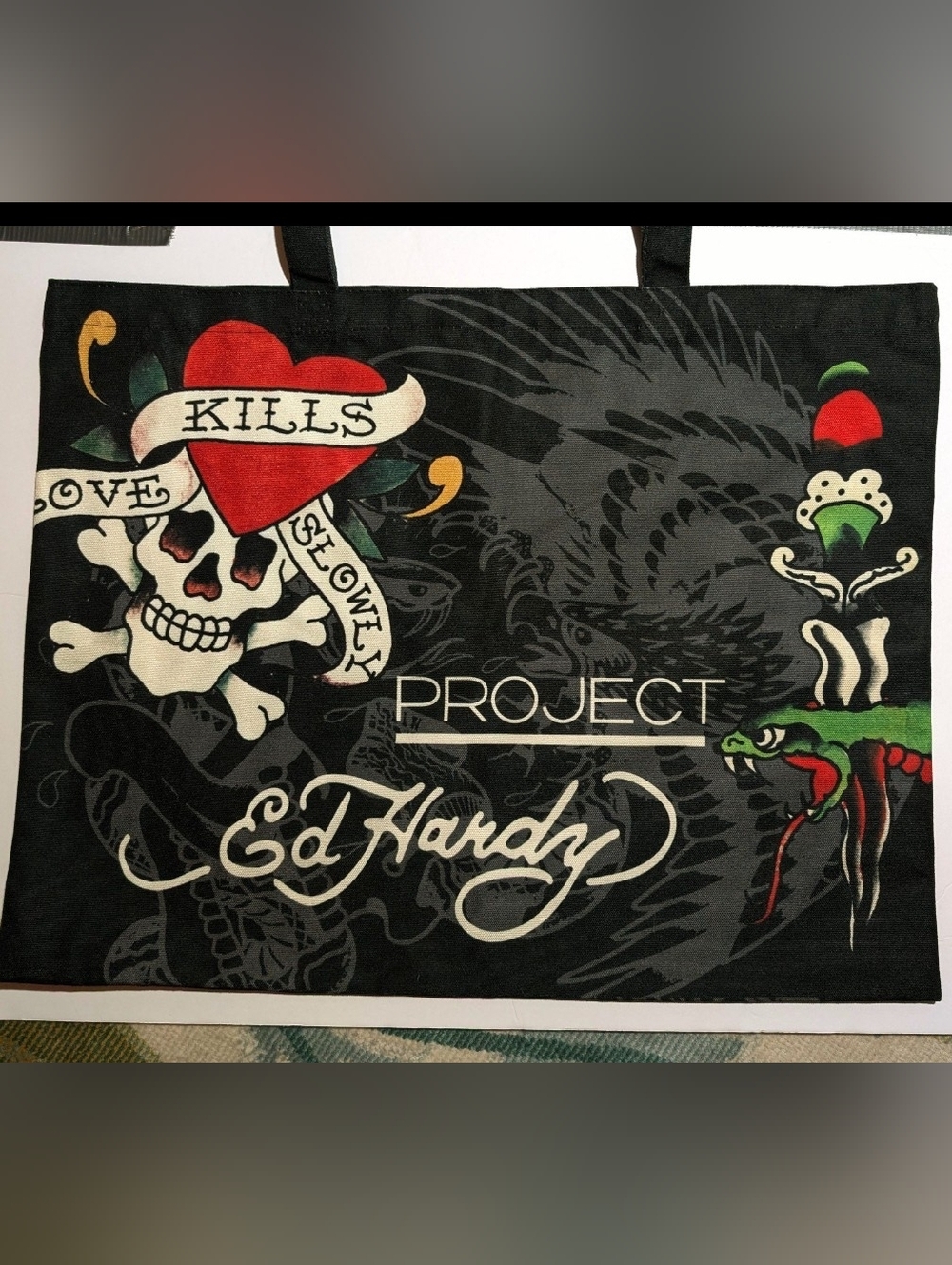 Ed Hardy Large Tote Bag Black Hearts Skull